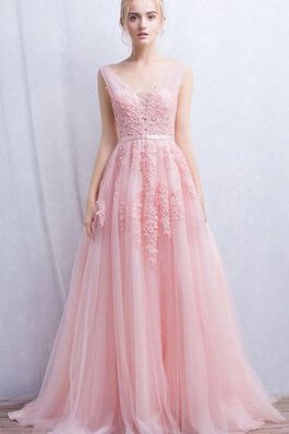 Robe de bal long en tulle de traîne courte avec sans manches decoration en fleur