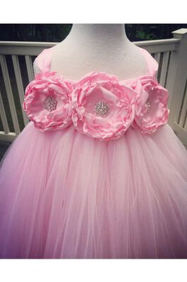 Abito da Cerimonia Bambini in Tulle con Fiore A-Line alta vita A Terra con Increspature