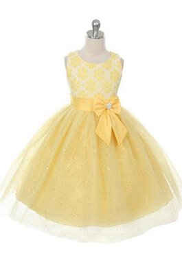 Robe de cortège enfant pailleté encolure ronde avec nœud à boucles ligne a manche nulle