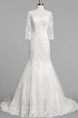 Robe de mariée col en bateau de sirène de traîne moyenne avec perle avec zip