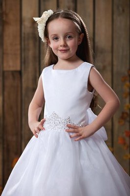 Robe de cortège enfant orné de nœud à boucle avec fleurs ligne a avec perle de col carré