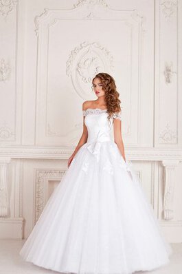 Abito da Sposa con Maniche Lunghe Allacciato in Chiffon Tondo Lungo A-Line