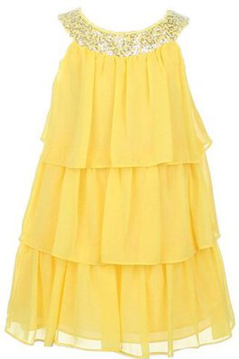 Abito da Cerimonia Bambini Senza Maniche con Piega in Chiffon con Seghettato alta vita A-Line