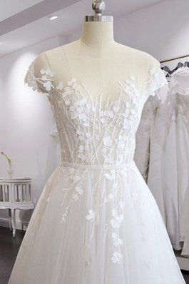 Abito da sposa in tulle semplice brillante v-scollo a-line a terra