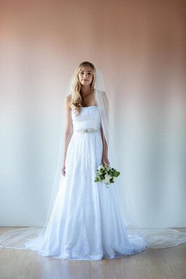 Robe de mariée naturel plissé de traîne courte de bustier avec sans manches