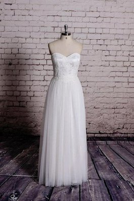 Abito da Sposa Cuore Senza Maniche Naturale in Tulle con Piega in pizzo