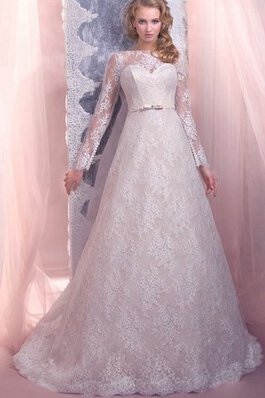 Robe de mariée modeste naturel jusqu'au sol ligne a avec lacets