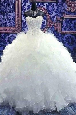 Abito da sposa cuore a terra in organza affascinante con cascata volant radiosa