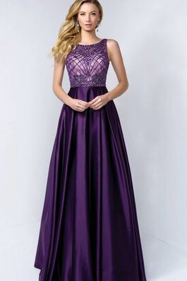 Ärmelloses Schaufel-Ausschnitt Satin extravagantes Ballkleid mit Bordüre mit Perlen