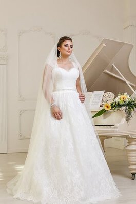 Abito da Sposa in Pizzo con Increspato in pizzo A-Line A Terra Naturale