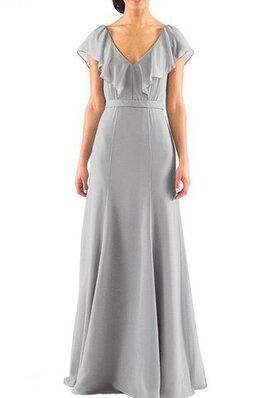 A-Line V-Ausschnitt luxus schlichtes Brautjungfernkleid mit kurzen Ärmeln mit Plissierungen