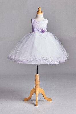 Abito da Cerimonia Bambini con Increspature Ball Gown in Tulle Senza Maniche con Fiore A Terra