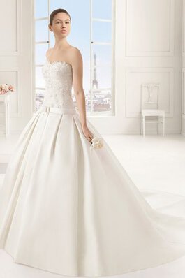 Abito da Sposa A-Line Spazzola Treno Vintage con Fiocco A Terra Elegante