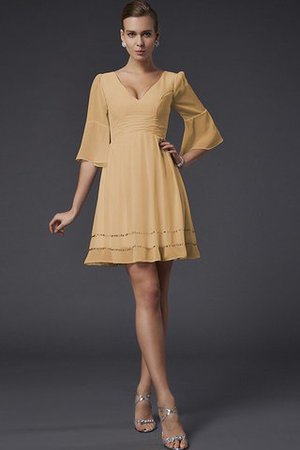 Robe demoiselle d'honneur naturel avec zip avec perle v encolure avec sans manches - Photo 13