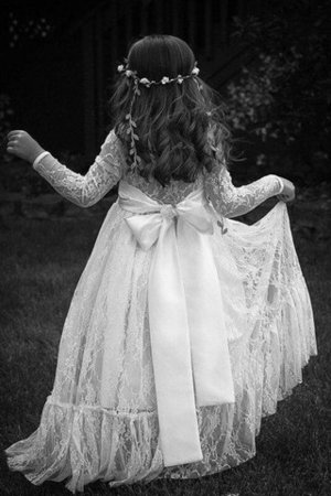 Lange Ärmeln Prinzessin Bodenlanges Blumenmädchenkleid mit Schmetterlingsknoten mit Blume - Bild 2