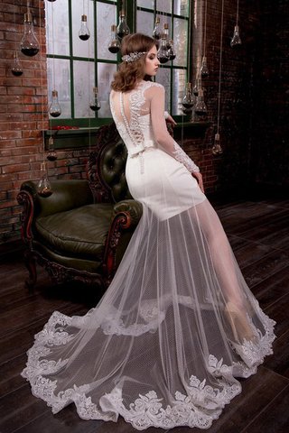 Abito da Sposa Tubino A Terra con Maniche Lunghe Naturale in Tulle Formale E Informale - Foto 2