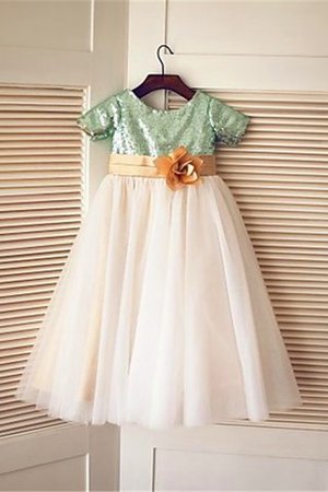 Robe de cortège enfant brillant col u profond avec zip de princesse ligne a - Photo 1