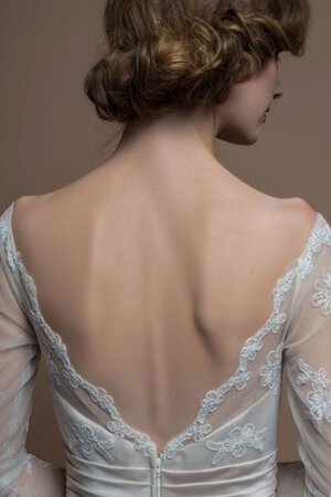 Abito da Sposa con Applique largo in Tulle con Tre Quarti Lunghezza Maniche A Terra Naturale - Foto 2