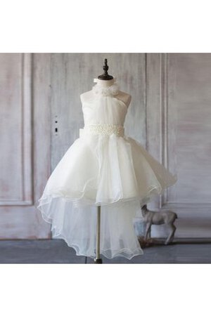 Abito da Cerimonia Bambini Senza Maniche con Nastro Corto in Organza A-Line con Perline - Foto 1