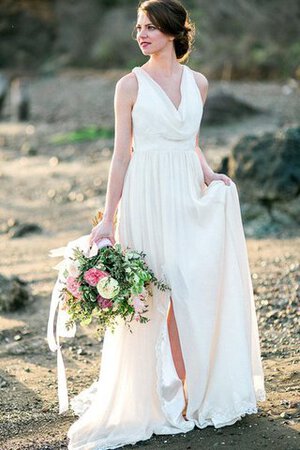 Robe de mariée de traîne courte decoration en fleur avec perle avec chiffon ligne a - Photo 3