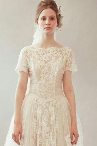 Spitze A-Line Reißverschluss kurze Ärmeln Vintage Brautkleid mit Blume - Bild 2