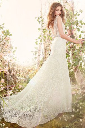 Robe de mariée charmeuse avec ruban de traîne moyenne avec perle longueur au ras du sol - Photo 1