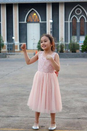 Abito da Cerimonia Bambini in pizzo con Fiocco Tondo con Piega in Tulle A-Line - Foto 2