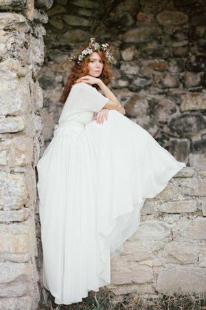 Abito da Sposa Romantico con Nastro con Applique in Chiffon in pizzo A-Line - Foto 3