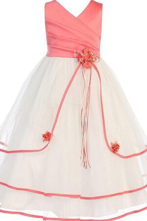 Robe de cortège enfant plissé en tulle en satin avec gradins v encolure - Photo 1