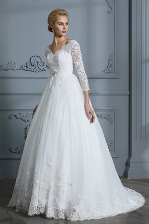 Abito da sposa v-scollo naturale cinghia in rilievo in tulle allettante con applique - Foto 6