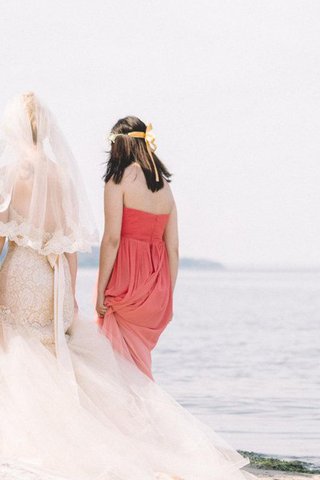 Abito da Sposa Spazzola Treno in Pizzo Sirena Naturale Senza Maniche con Piega - Foto 2