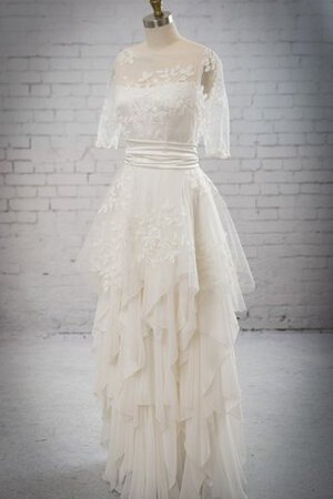 Robe de mariée avec gradins en chiffon appliques longueur au ras du sol avec ruban - Photo 1