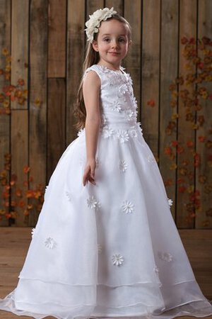 Robe de cortège enfant ligne a ruché avec fleurs fermeutre eclair manche nulle - Photo 1