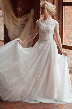 Robe de mariée sage appliques avec manche épeules enveloppants avec manche courte avec perle - Photo 1