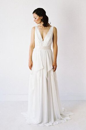 Abito da Sposa V-Scollo Semplice A-Line Schiena Nuda Elegante con Fiocco - Foto 4