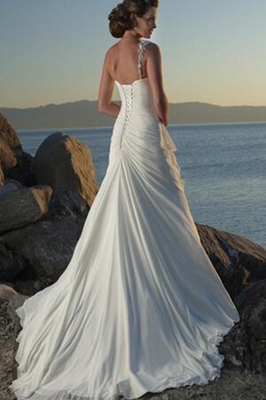 Robe de mariée d'épaule asymétrique avec chiffon avec perle de traîne courte en plage - Photo 2