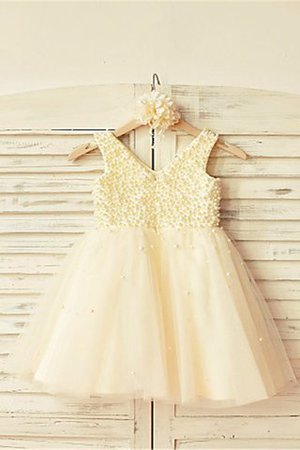 Robe de cortège enfant naturel de princesse ligne a en tulle avec sans manches - Photo 3