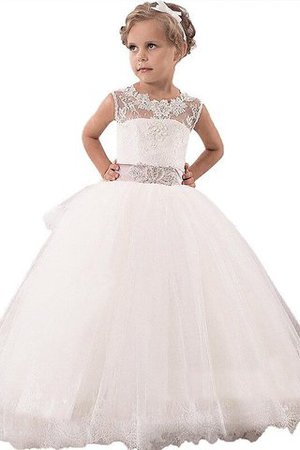 Robe de cortège enfant naturel col u profond en tulle avec fleurs manche nulle - Photo 1