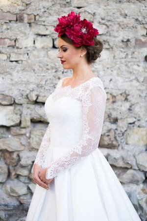 Abito da Sposa in Raso in pizzo Naturale A Terra A-Line con Maniche Lunghe - Foto 3