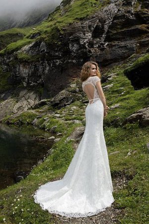 Robe de mariée simple avec perle avec manche courte v encolure jusqu'au sol - Photo 2