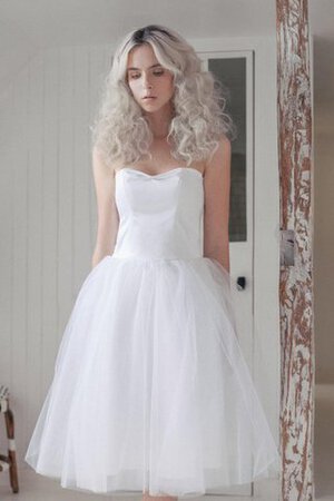 Abito da Sposa Cerniera Senza Maniche A-Line in Tulle Sotto Ginocchio Cuore - Foto 2