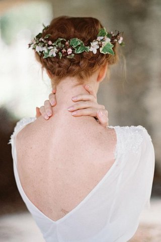 Robe de mariée romantique au bord de la mer avec manche courte de traîne courte ceinture - Photo 2