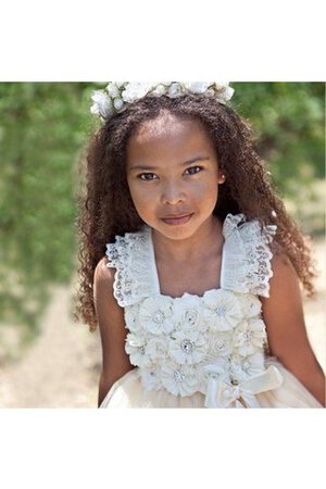 Robe de cortège enfant naturel en tulle de lotus ceinture en étoffe avec sans manches - Photo 2