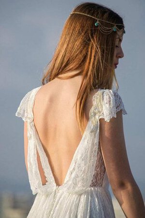 Abito da Sposa con Manica Corte con Applique in Pizzo A-Line con Perline Profondo V-scollo - Foto 4