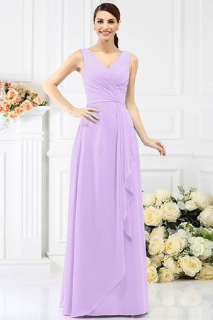 Robe demoiselle d'honneur longue de fourreau en chiffon avec perle v encolure - Photo 19