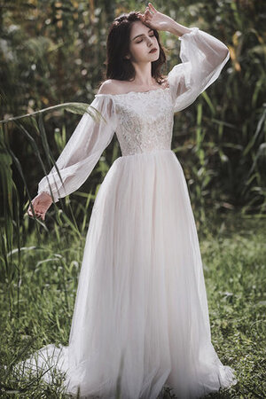 Robe de mariée de traîne courte ligne a avec manche longue élégant longue - Photo 3