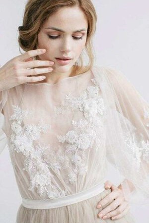 Abito da Sposa A Terra A-Line in Tulle con Piega con Maniche Lunghe con Fiore - Foto 5