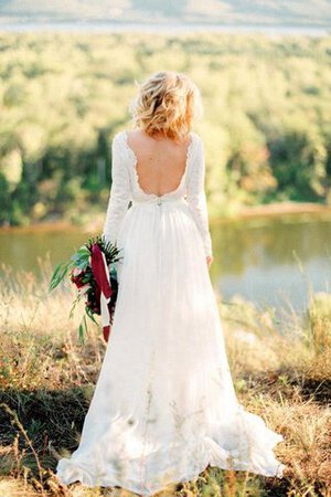 Abito da Sposa con Festone Elegante Tubino in Chiffon in pizzo con Maniche Lunghe - Foto 4