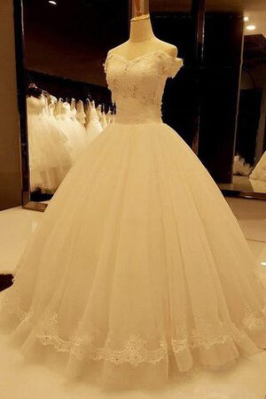 Abito da Sposa Cappellino radiosa con Perline in Tulle V-Scollo Naturale - Foto 2