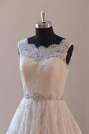 Robe de mariée naturel plissé col ras du cou de traîne courte avec sans manches - Photo 2